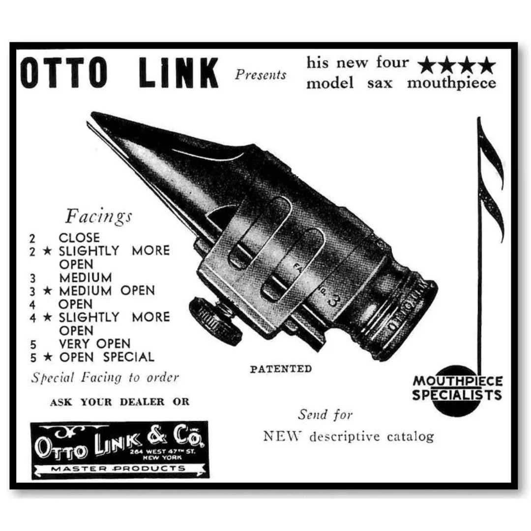 A glimpse into the mid-1930s Four Star era of Otto Link, when precision-cut facings and careful handcrafting defined each piece. This was a period of steady refinement, as designs evolved beyond the early Master models and moved closer to the tonal p