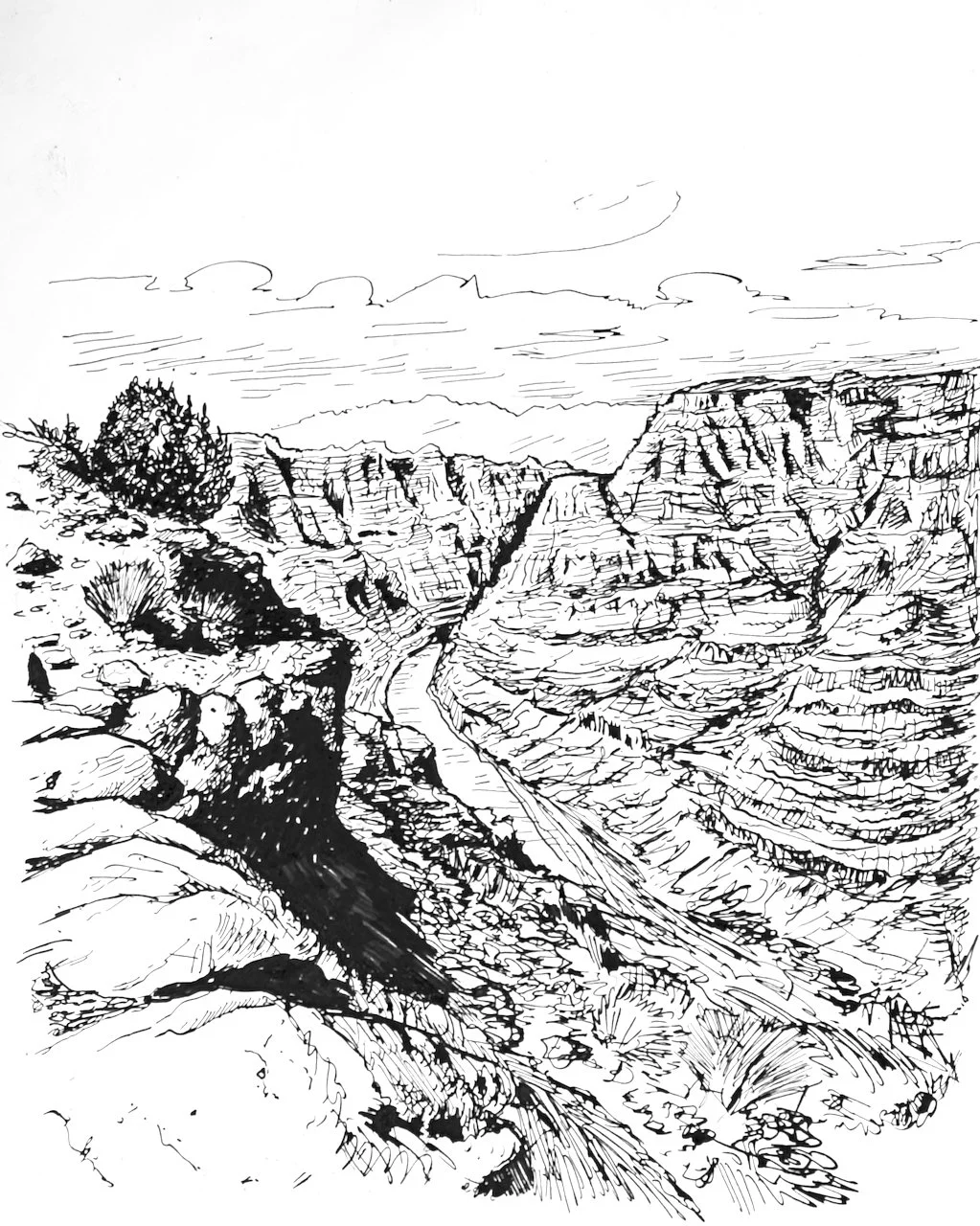 Grand Canyon West - Pen and Ink Original Artwork