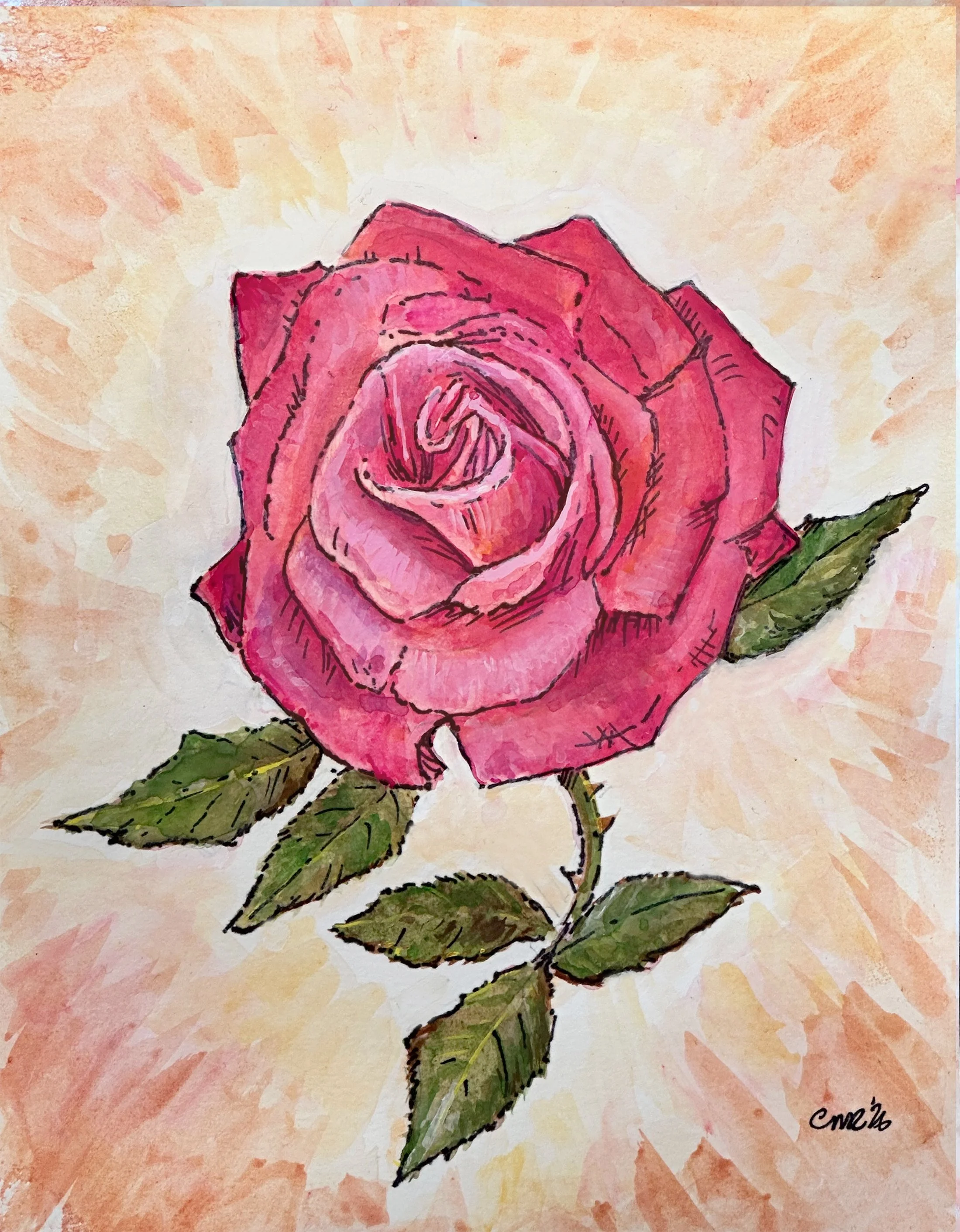 Santa Fe Rose Gouache and Pen