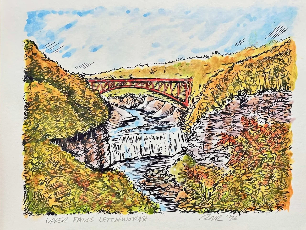 Letchworth Upper Falls - Giclee Hand Painted