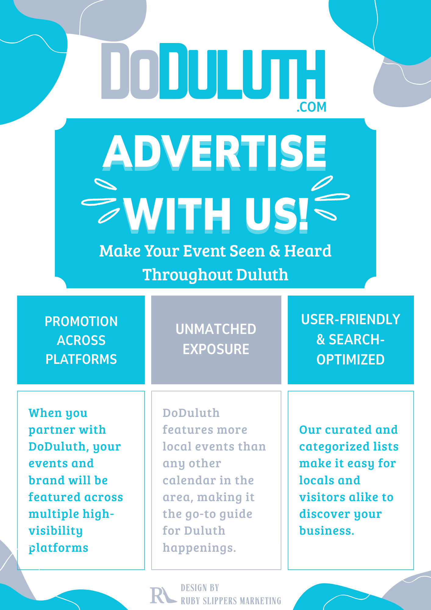 Menu Design 1: Has detailed information about advertising through DoDuluth.