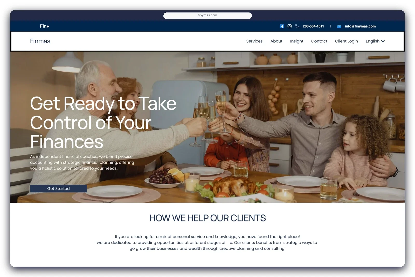 FinMas Squarespace website — homepage on desktop