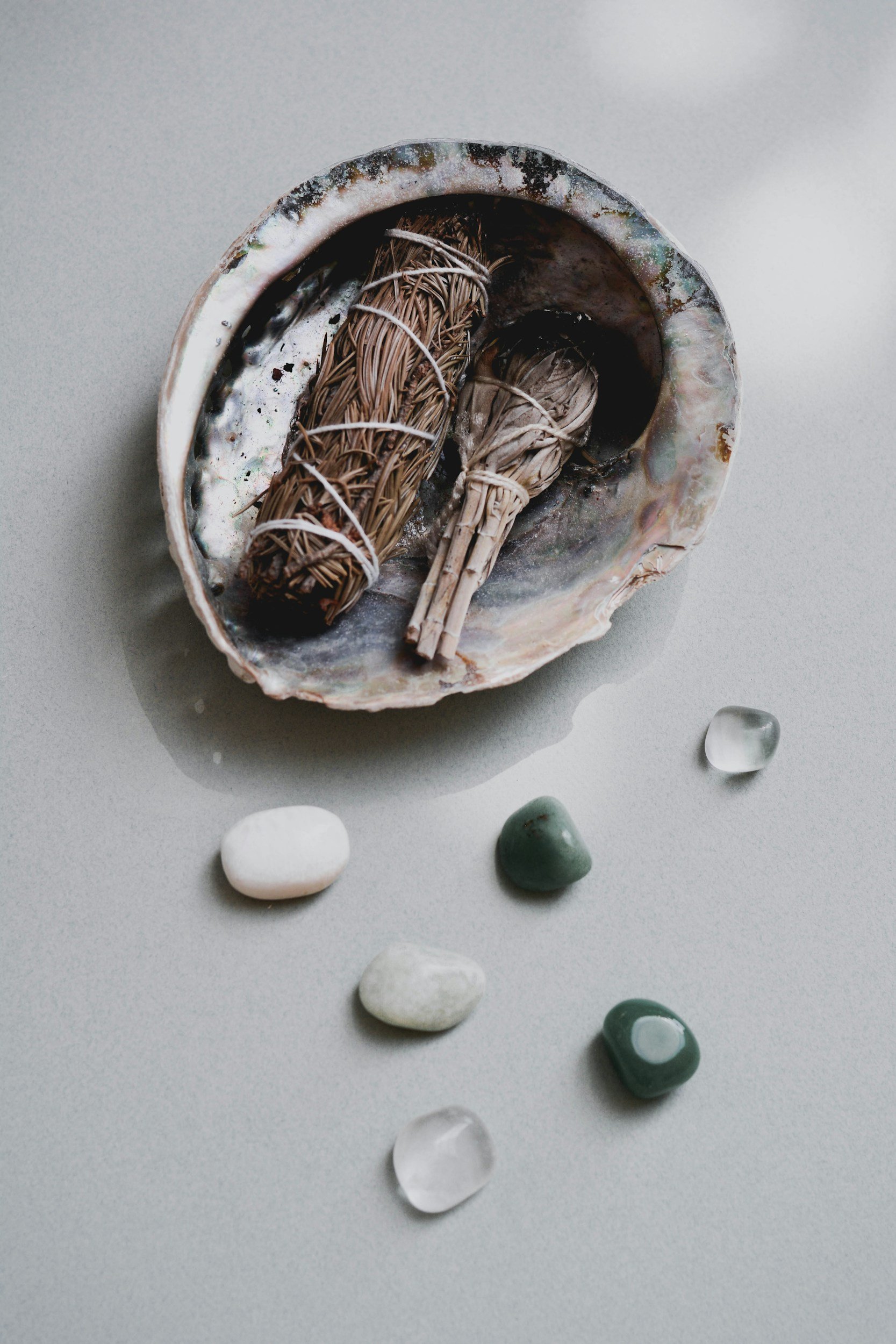 sage bundle and stones