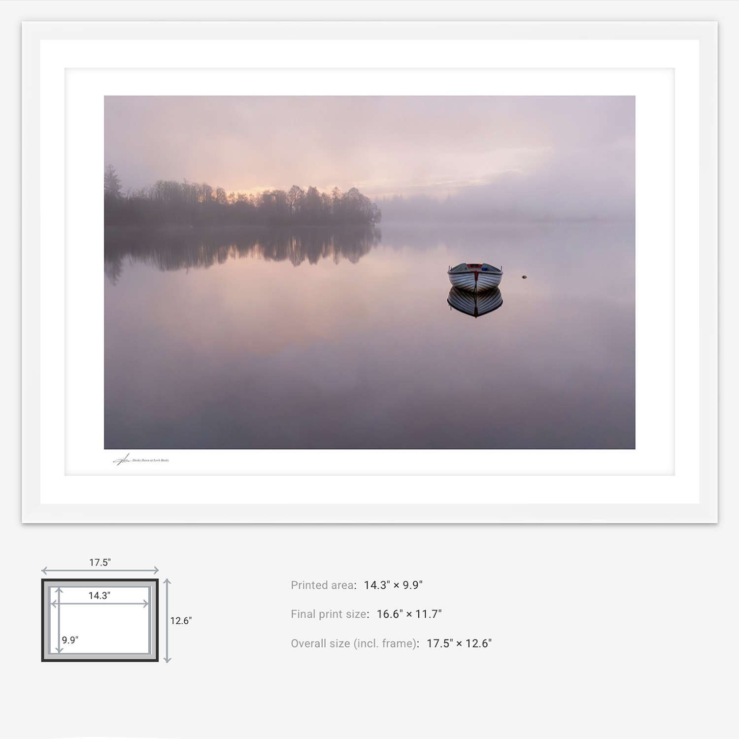 Pink sunrise at Loch Rusky Scotland White Frame