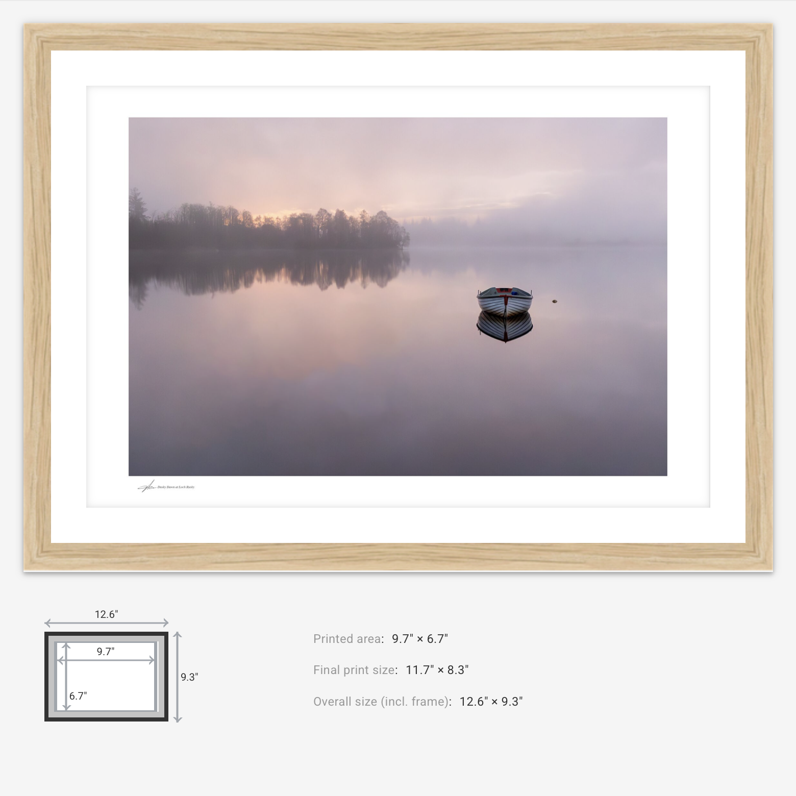 Pink sunrise at Loch Rusky Scotland Oak Frame