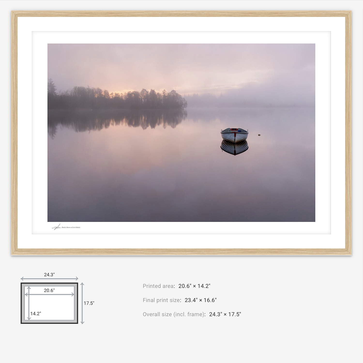 Pink sunrise at Loch Rusky Scotland Oak Frame