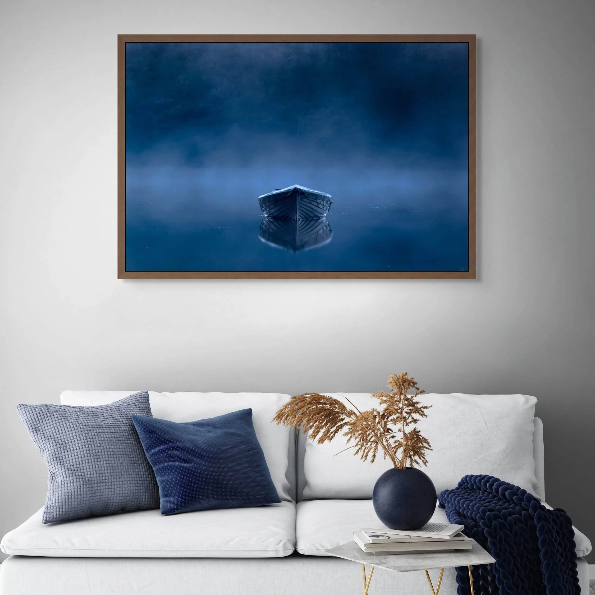 Solitude photography hung in a cosy modern lounge