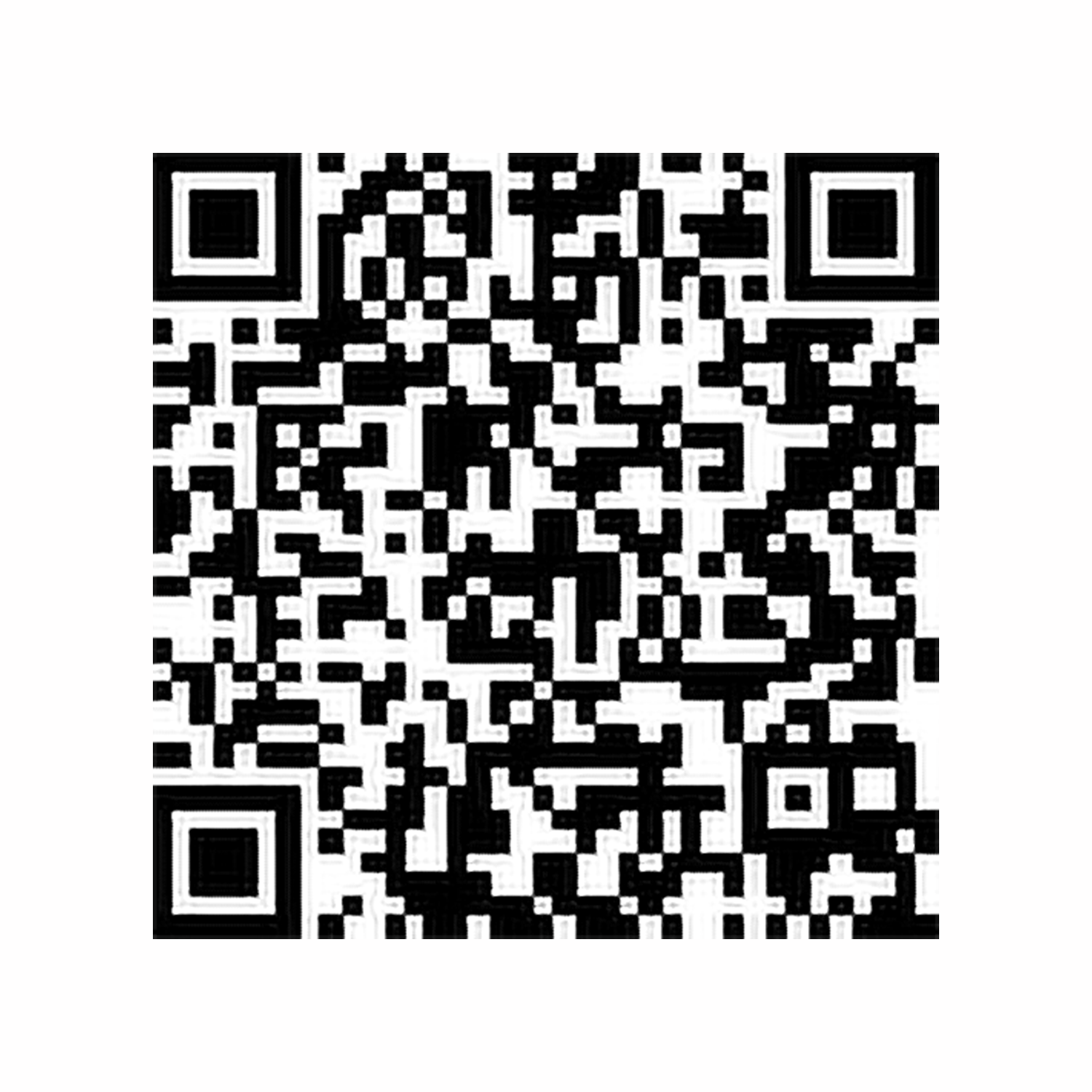 Black and white QR code with intricate pixel pattern.
