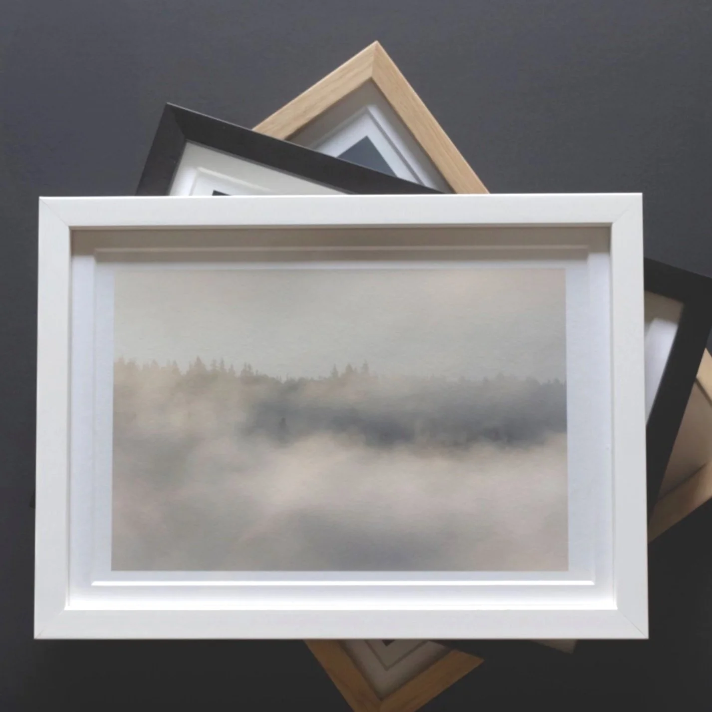 Fine art photos in 3 types of frame, black.white and oak