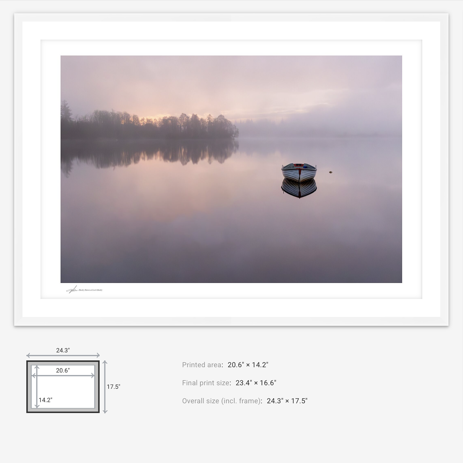 Pink sunrise at Loch Rusky Scotland White Frame