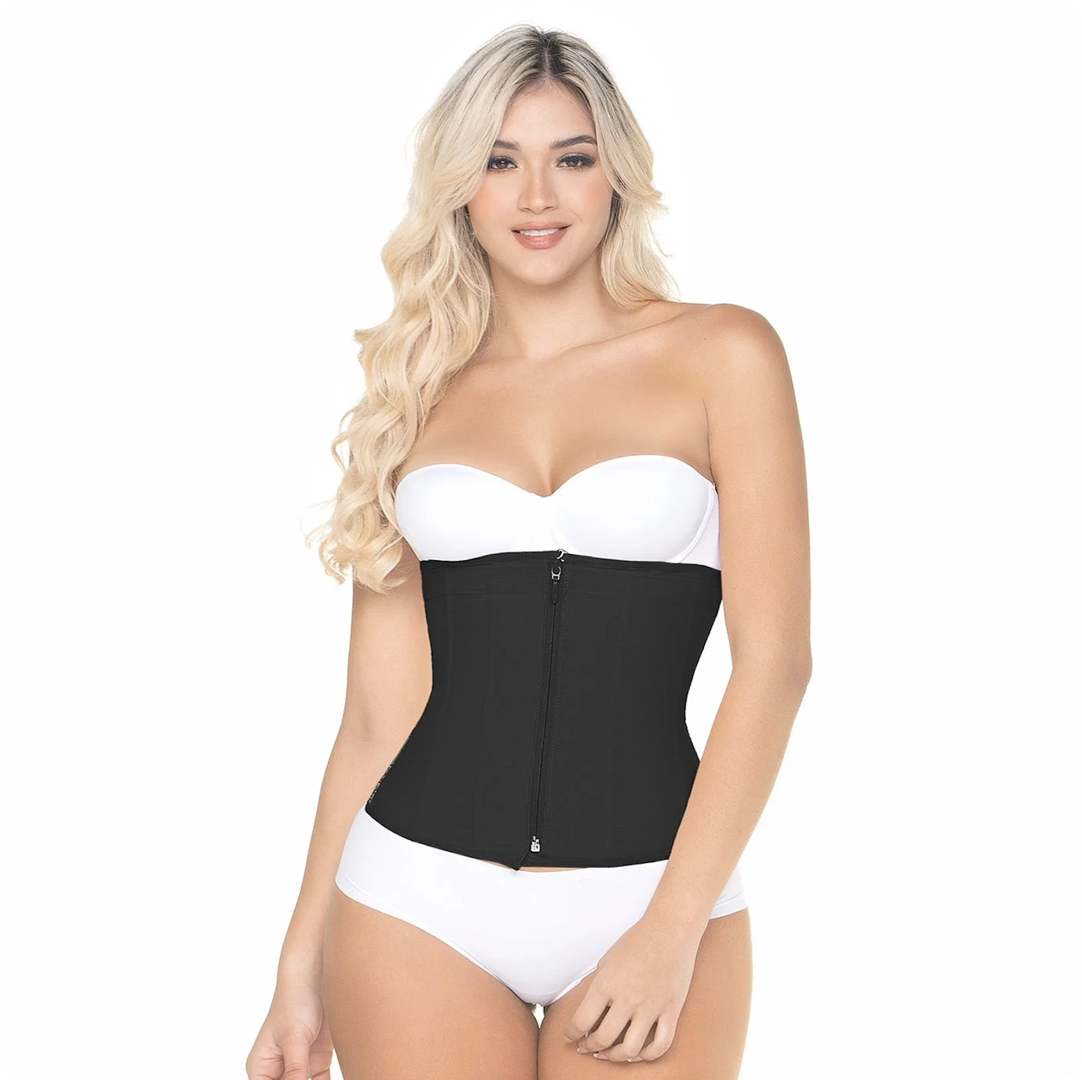 Waist Cincher Shapewear Faja Colombiana Waist Shaper with front Zipper & Inner Hooks (BLACK)