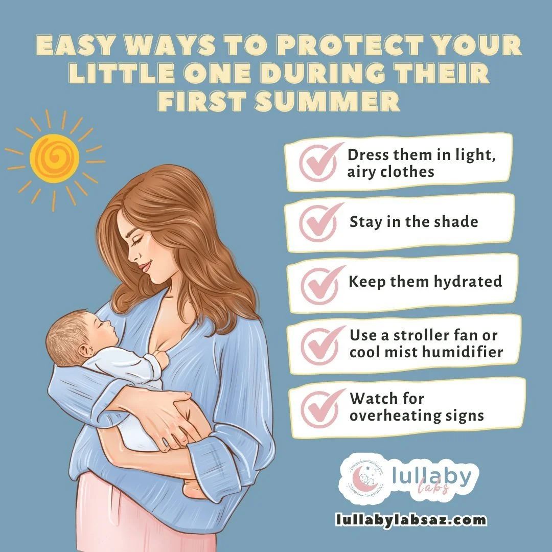 As the weather warms up and summer approaches, parents should be extra careful to keep their newborn babies cool and comfy. Here are some easy ways to protect your little one during their first summer:

&raquo; Dress them in light, airy clothes: Choo