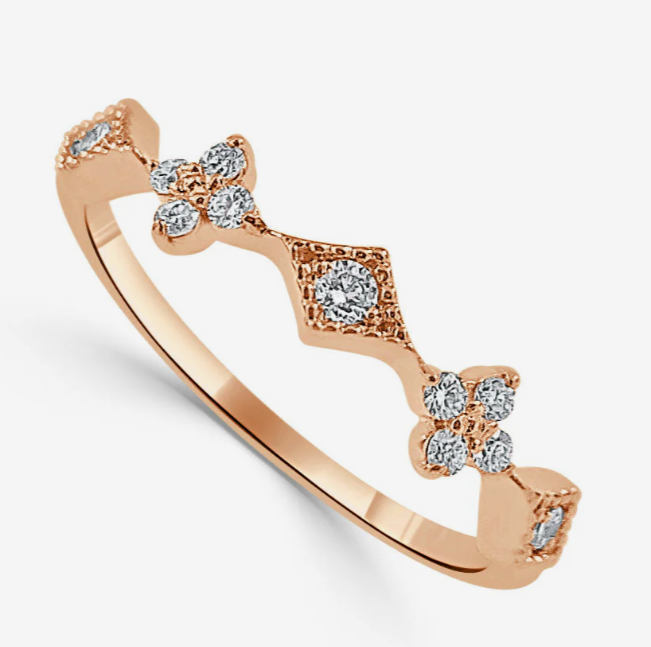 14k Rose Gold Clover Diamond Ring