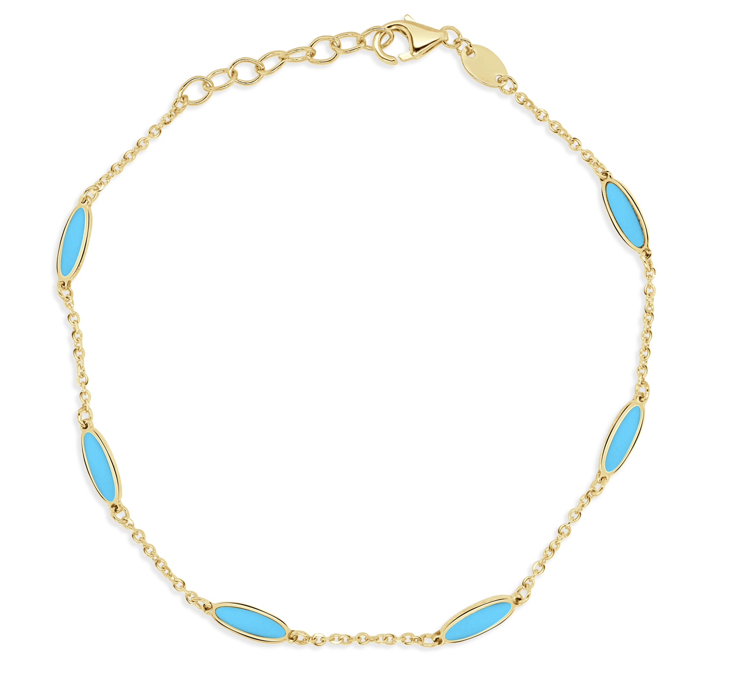 14K GOLD OVAL LINK INLAY BAR BRACELET IN TURQUOISE