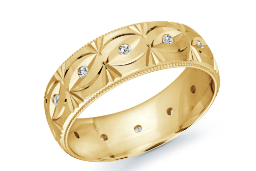14k Carved Diamond Wedding Band
