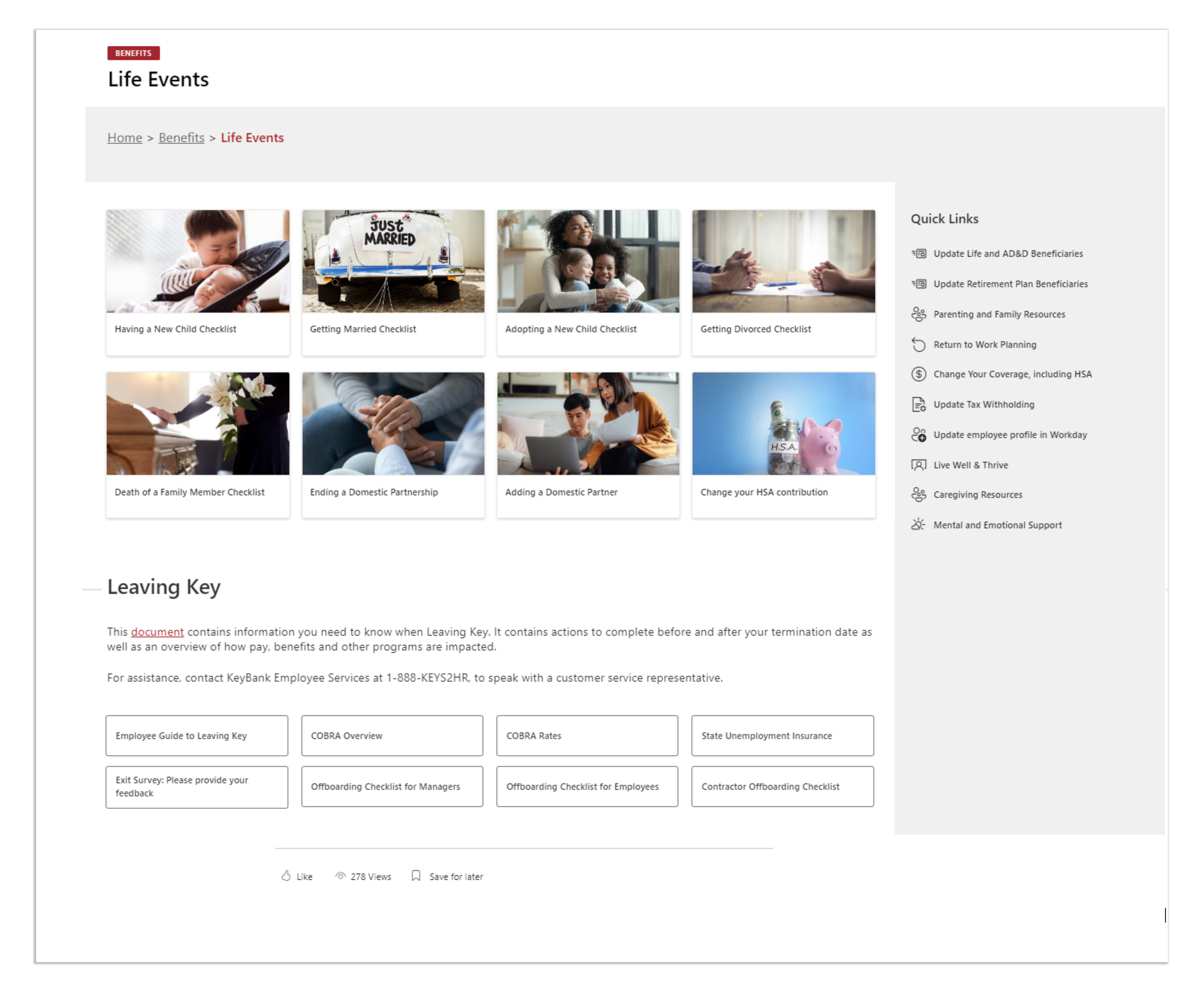 Life Events page