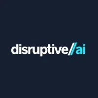 Disruptive slash AI logo with white and blue text on a dark background.