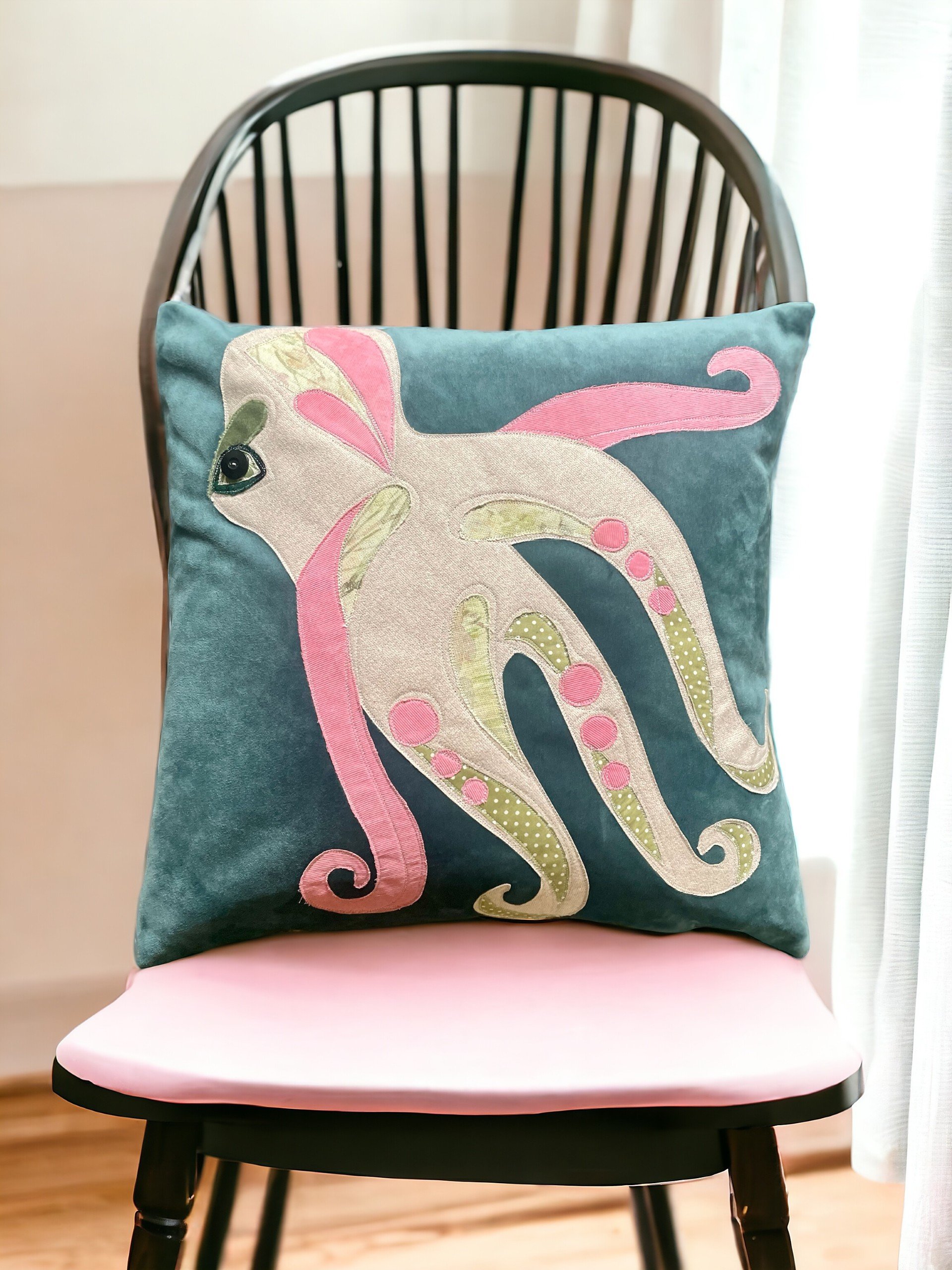 Large Blue & Pink Octopus Cushion