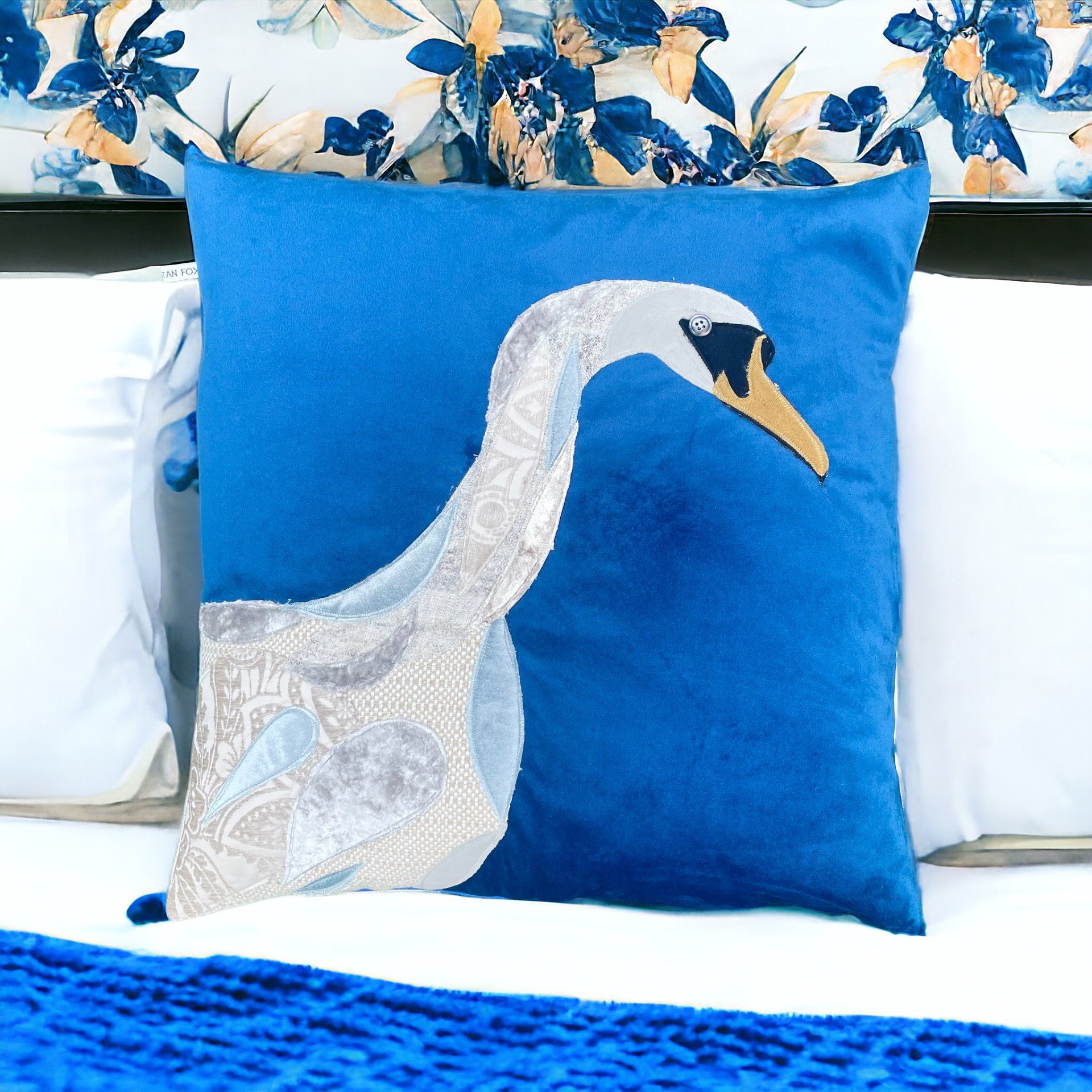 Large Royal Blue Swan Cushion