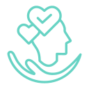 Icon of a caring hand holding a heart with a medical cross, symbolizing health and healthcare support.