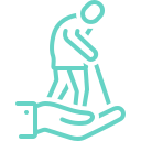 A line drawing of a person kneeling and performing CPR on another person lying on the ground.