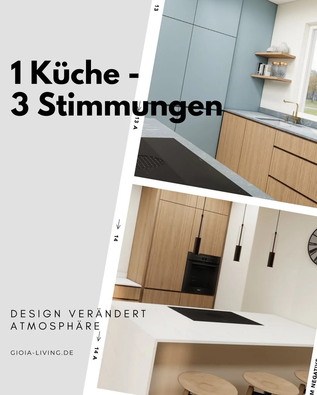 Farben sind mehr als ein Detail.
Sie pr&auml;gen Licht, Raumgef&uuml;hl und Atmosph&auml;re.

Diese K&uuml;che zeigt, wie sich allein durch Farben und Accessoires drei unterschiedliche Stimmungen entfalten &ndash; ohne den Raum zu ver&auml;ndern.

We