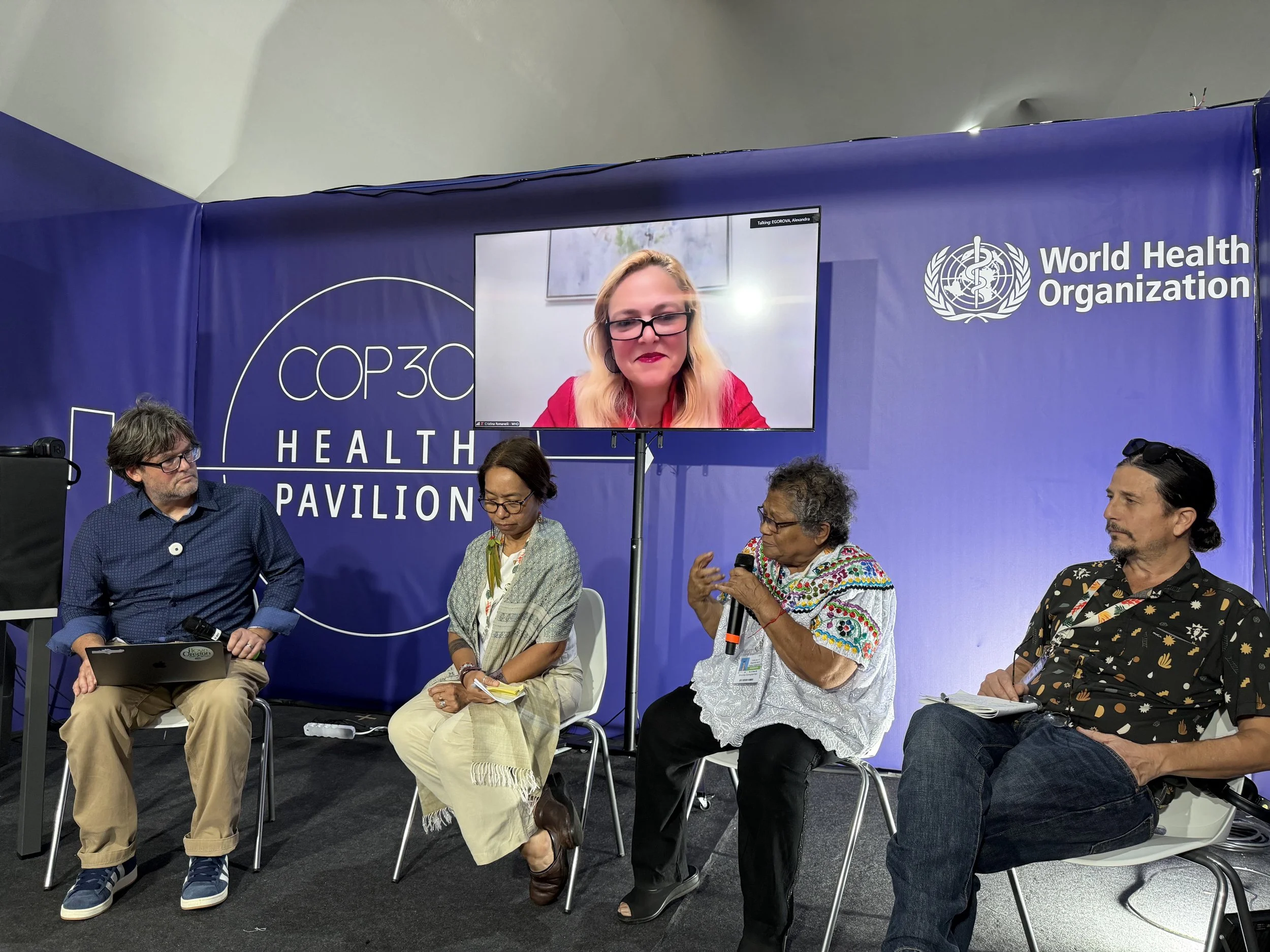 Speakers at the WHO Pavilion