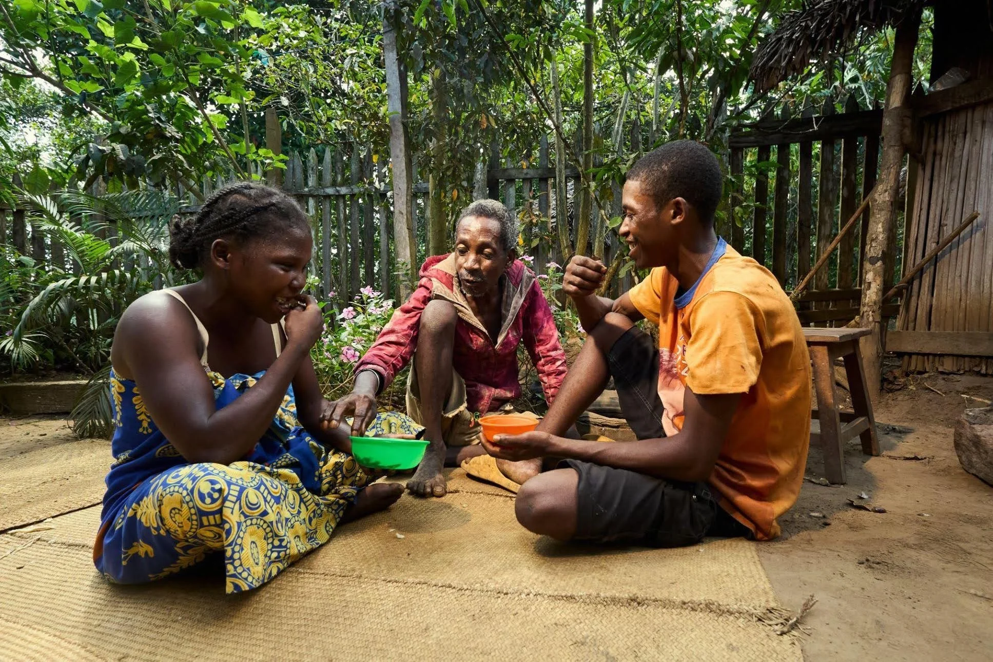 family enjoys a meal with BSF larvae in Madagascar
