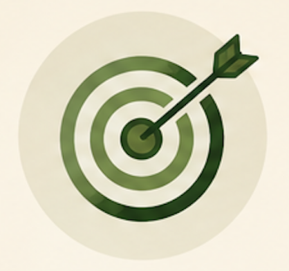 Green and white target with an arrow hitting the bullseye.