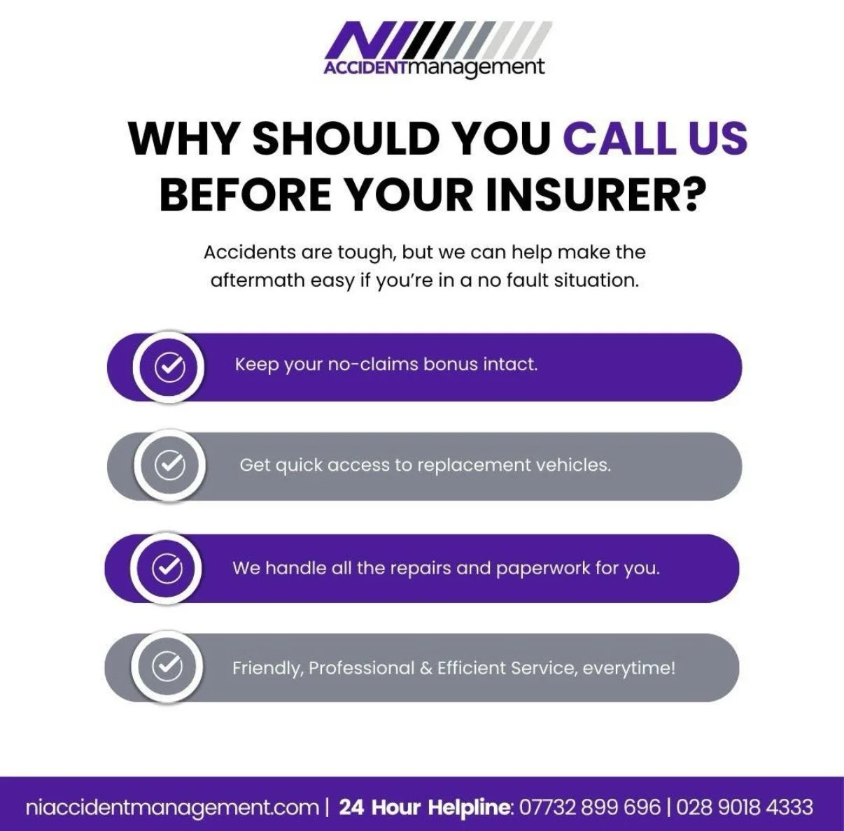 ❗️Here are the reasons you need to call NI Accident Management if you have been in an accident.  Many people immediately call their insurance.  But here is why you should call us❗️