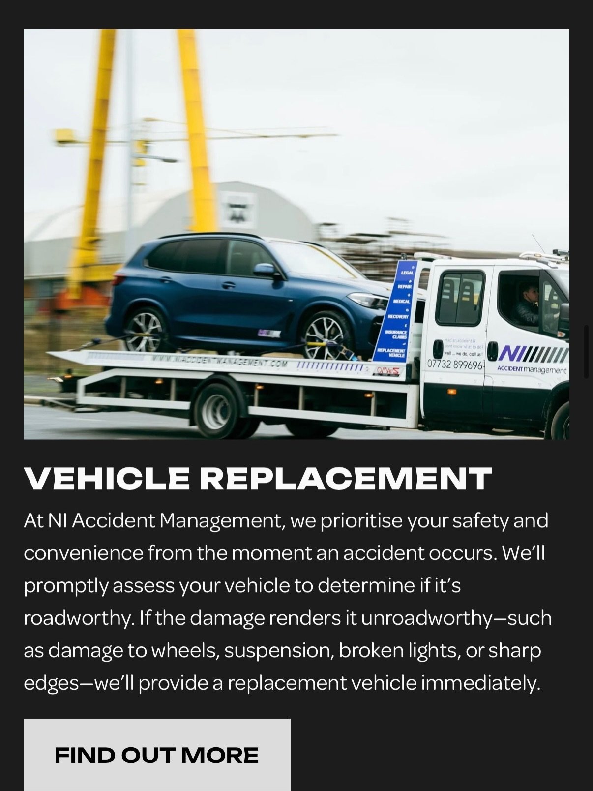 Swipe to see our services! 02890 184 333 📞 https://www.niaccidentmanagement.com