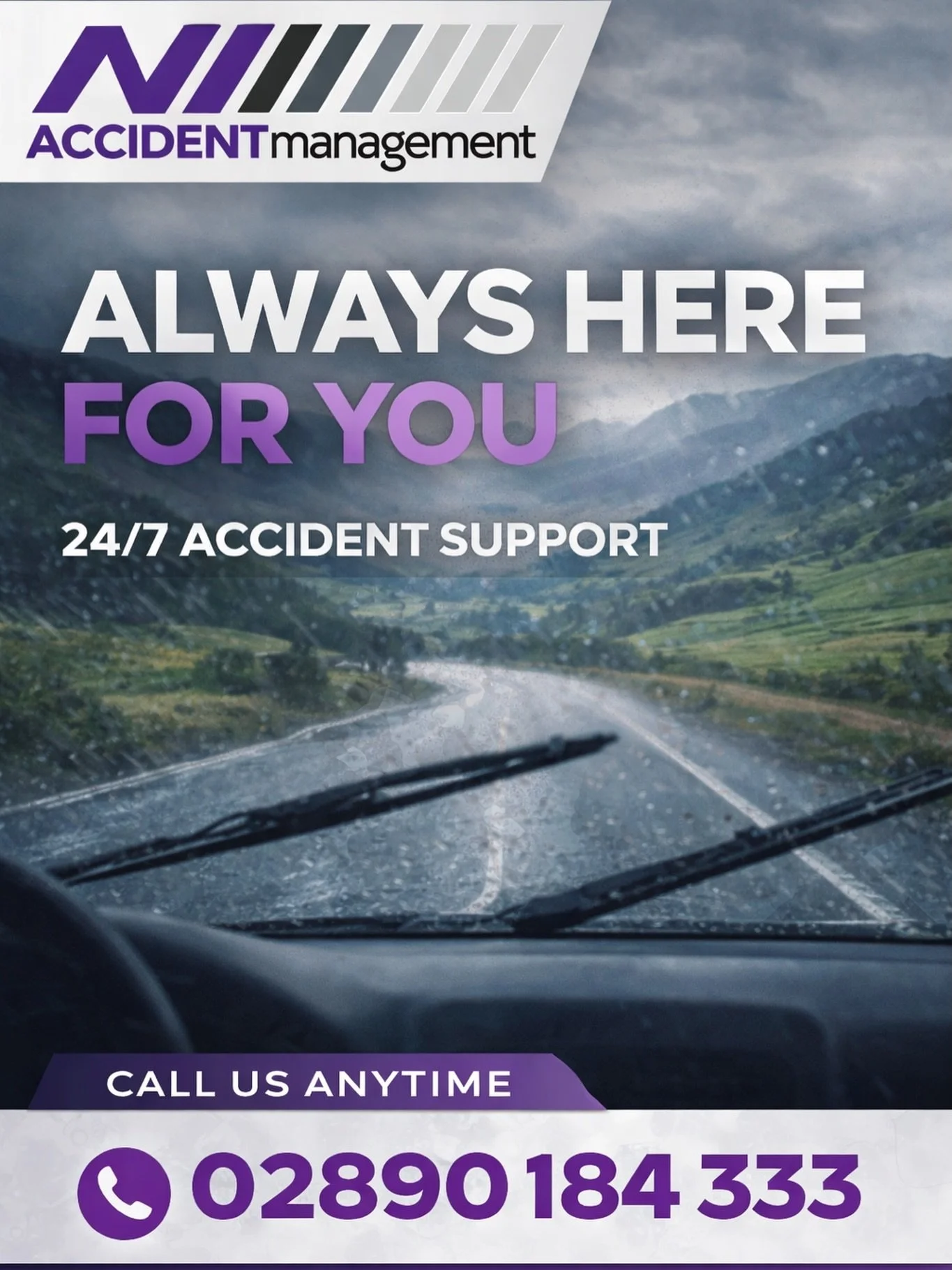 No matter the weather, we&rsquo;ve got you covered.
24/7 accident support when you need it most.
📞 02890 184 333
