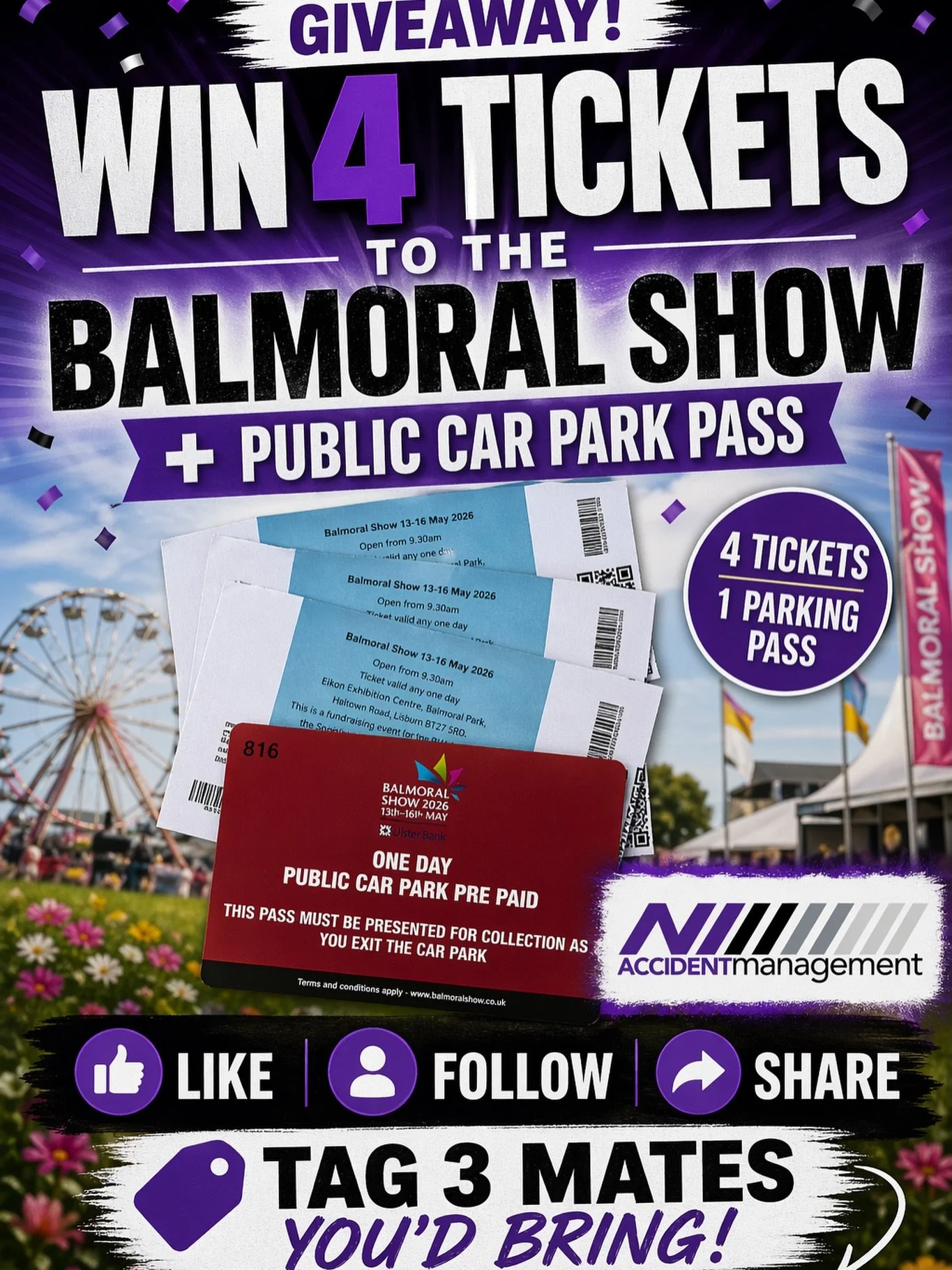 🎟️ GIVEAWAY TIME &ndash; WIN 4 TICKETS + PARKING TO THE BALMORAL SHOW 2026 🚗

We&rsquo;ve teamed up to give one lucky winner 4 tickets + a pre-paid parking pass to one of the biggest events of the year 🔥

To enter:
✔️ Like this post
✔️ Follow our 