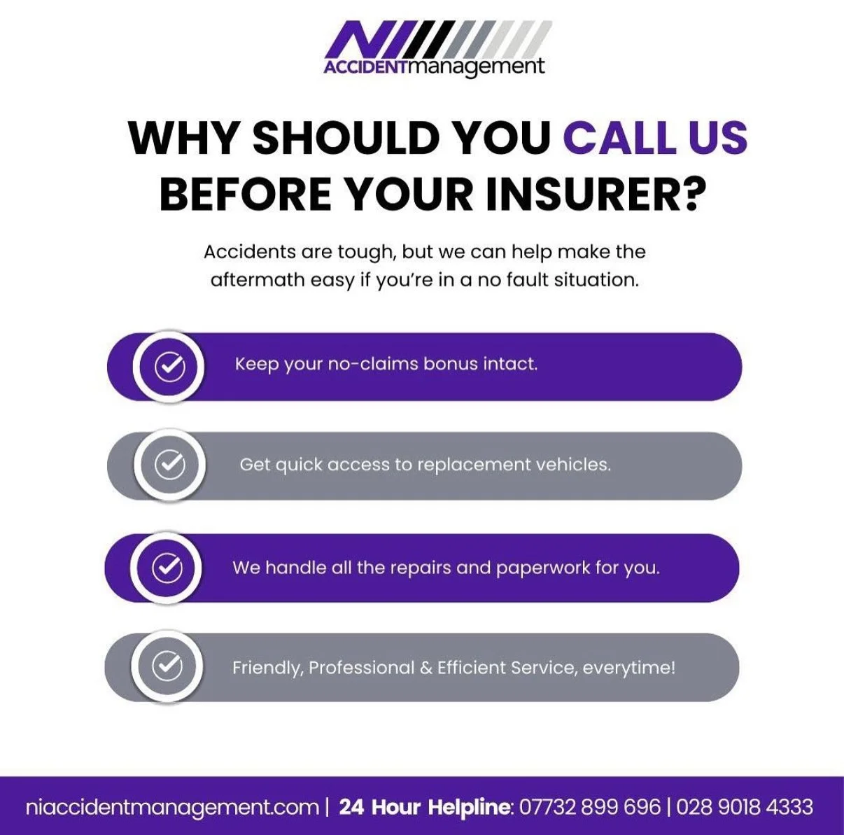 ❗️Here are the reasons you need to call NI Accident Management if you have been in an accident.  Many people immediately call their insurance.  But here is why you should call us❗️