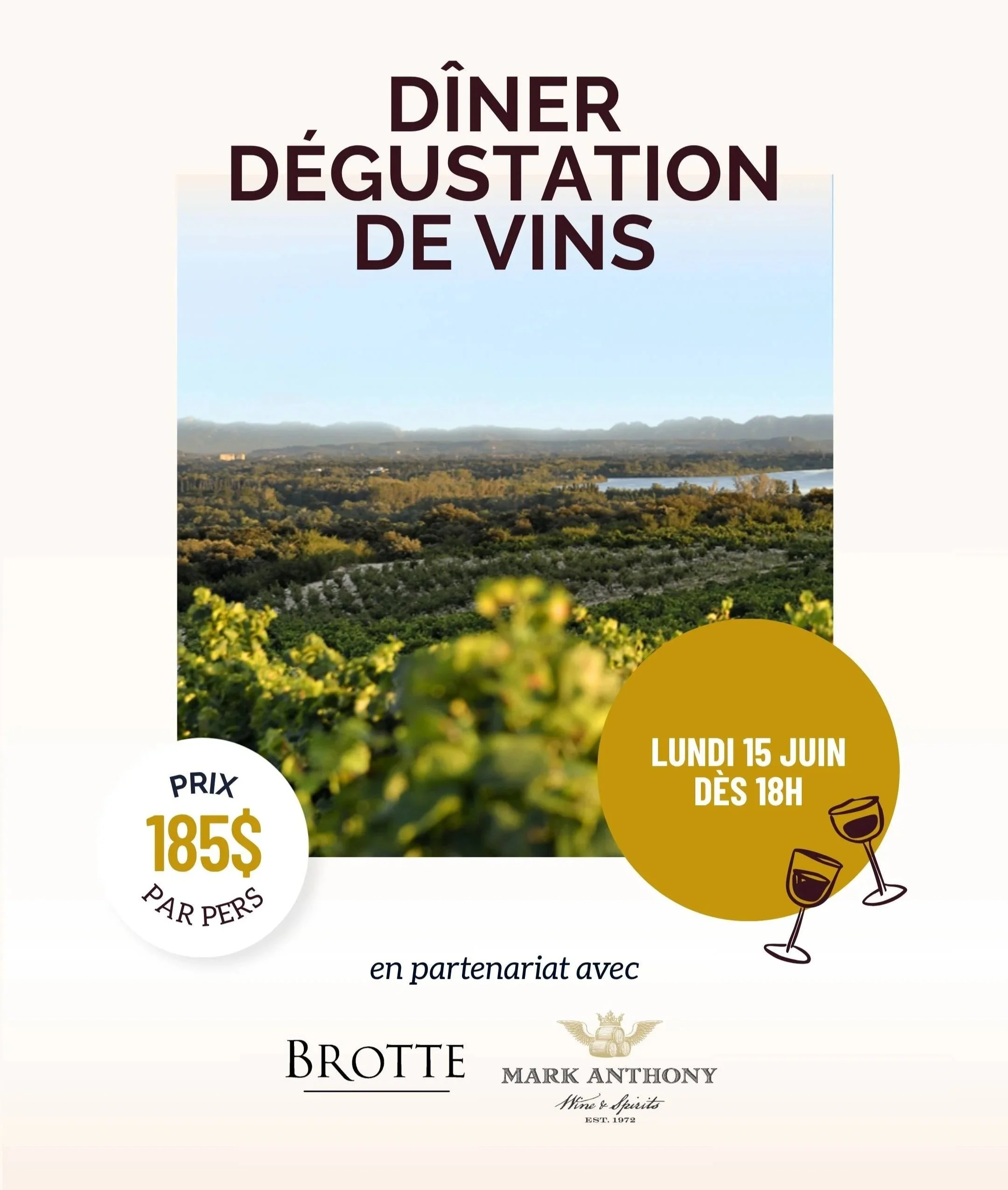 Dîner dégustation de vins |&nbsp;Lundi 15 juin 2026