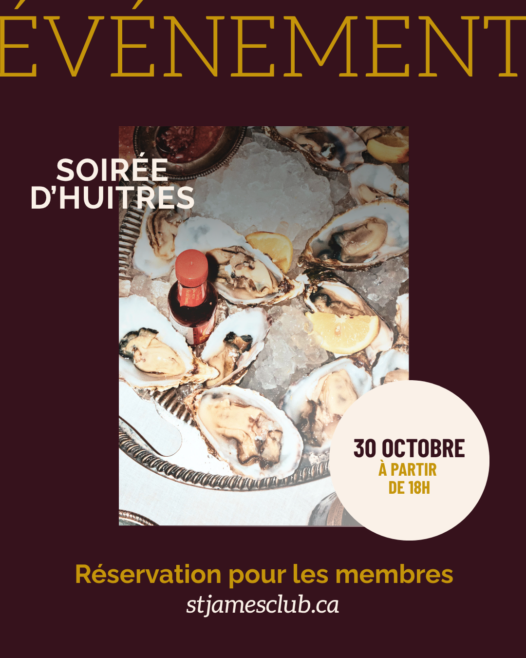 Dîner d’huîtres |&nbsp;Vendredi 30 octobre