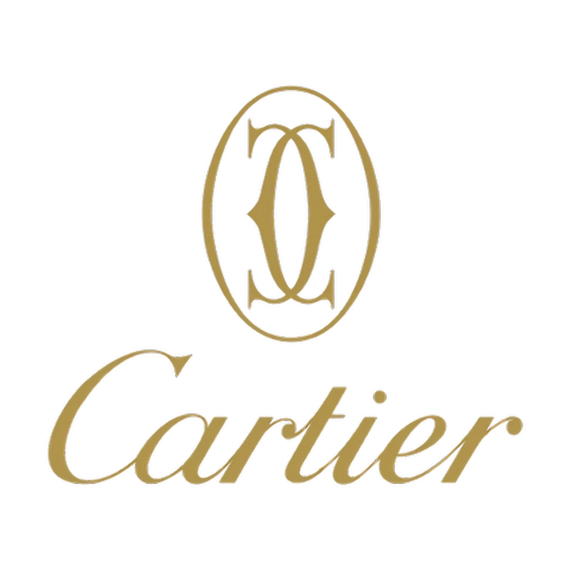 Cartier logo with intertwined initials in a gold oval.