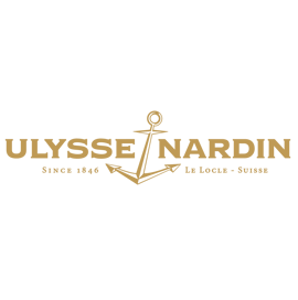 Ulysse Nardin logo with gold anchor design.