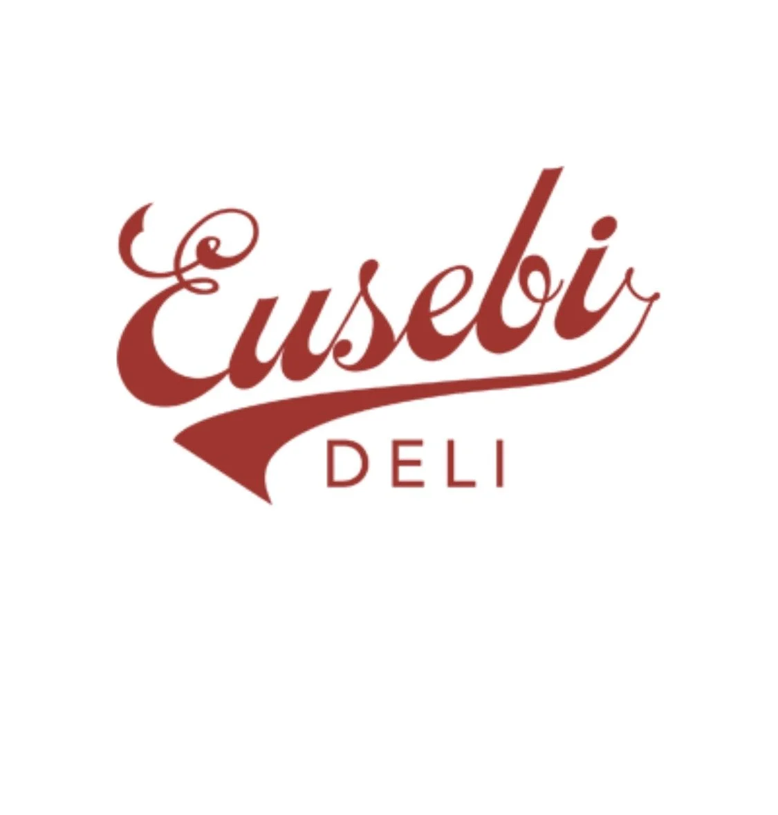 Eusebi Deli logo in red cursive font with a white background.