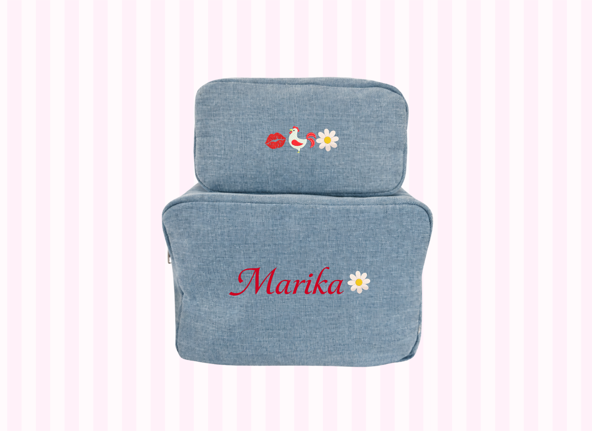 Denim Embroidered Travel Pouch