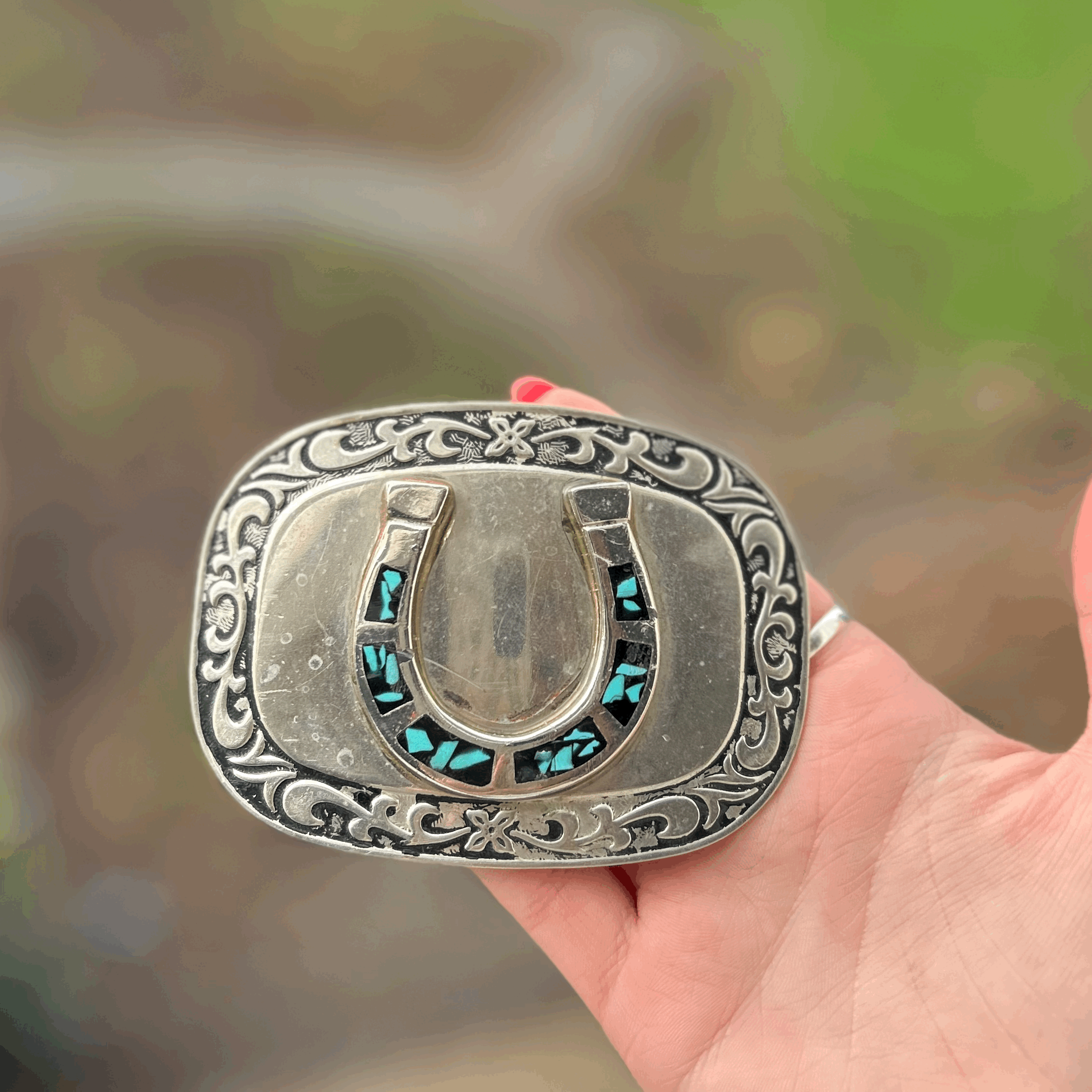 Turquoise Horse Shoe Belt Buckle