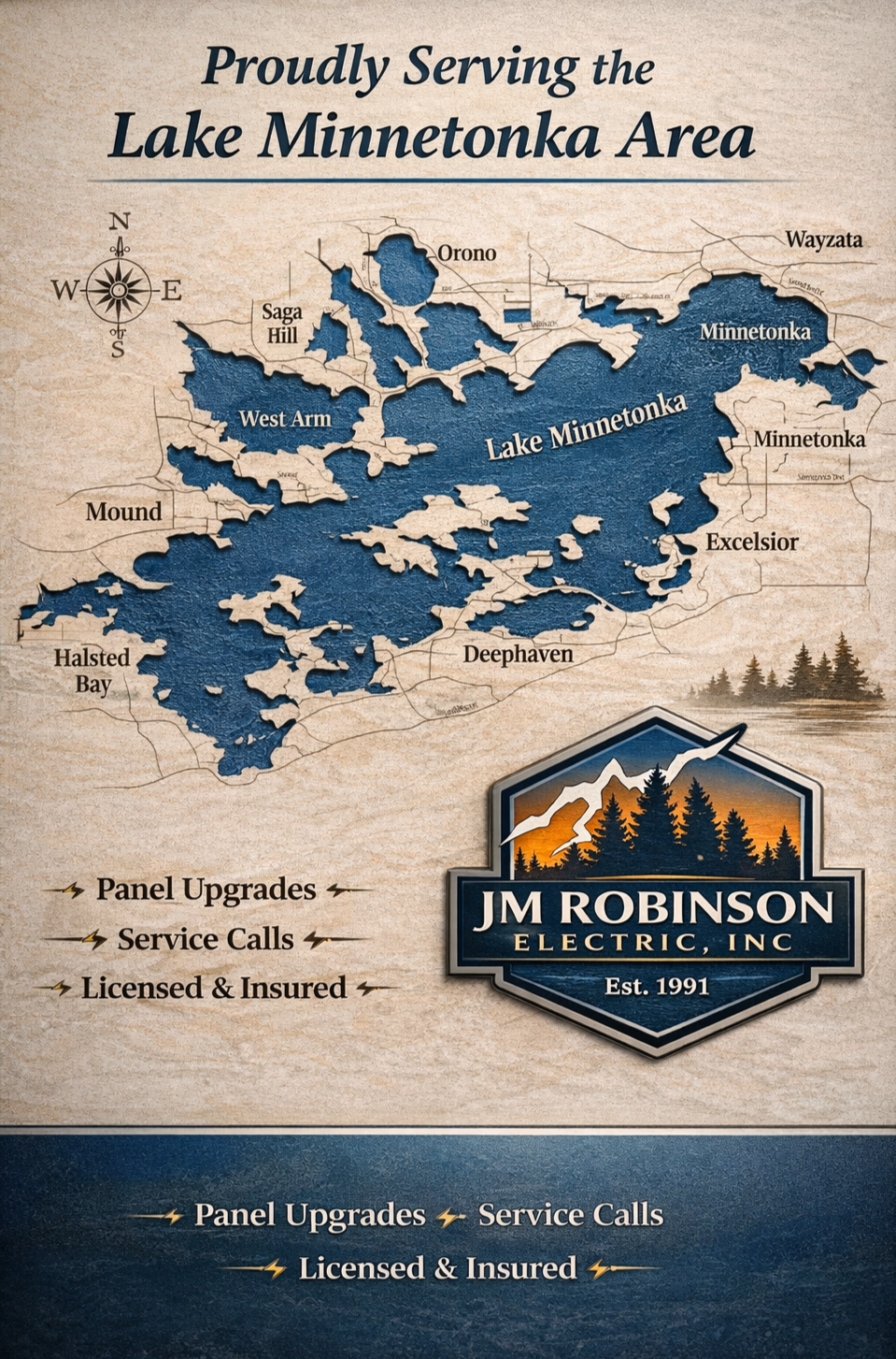 Licensed electrician serving Lake Minnetonka including Wayzata, Minnetonka, Excelsior, and Mound Minnesota