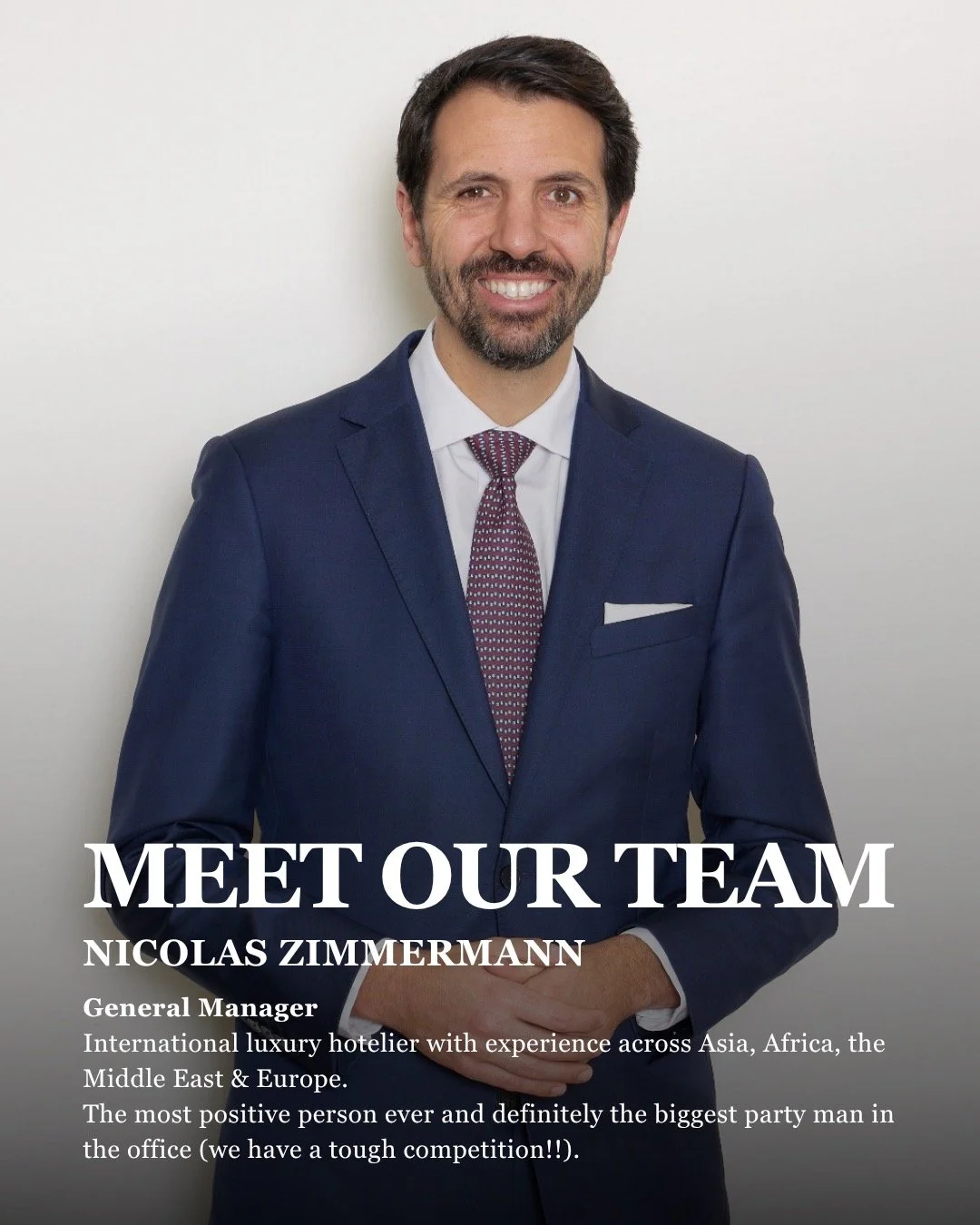 @nico__zim, General Manager

International luxury hotelier with experience across Asia, Africa, the Middle East &amp; Europe. He brings positive energy and a strong presence that creates memorable moments within the luxury travel world. 

#Cremetrave