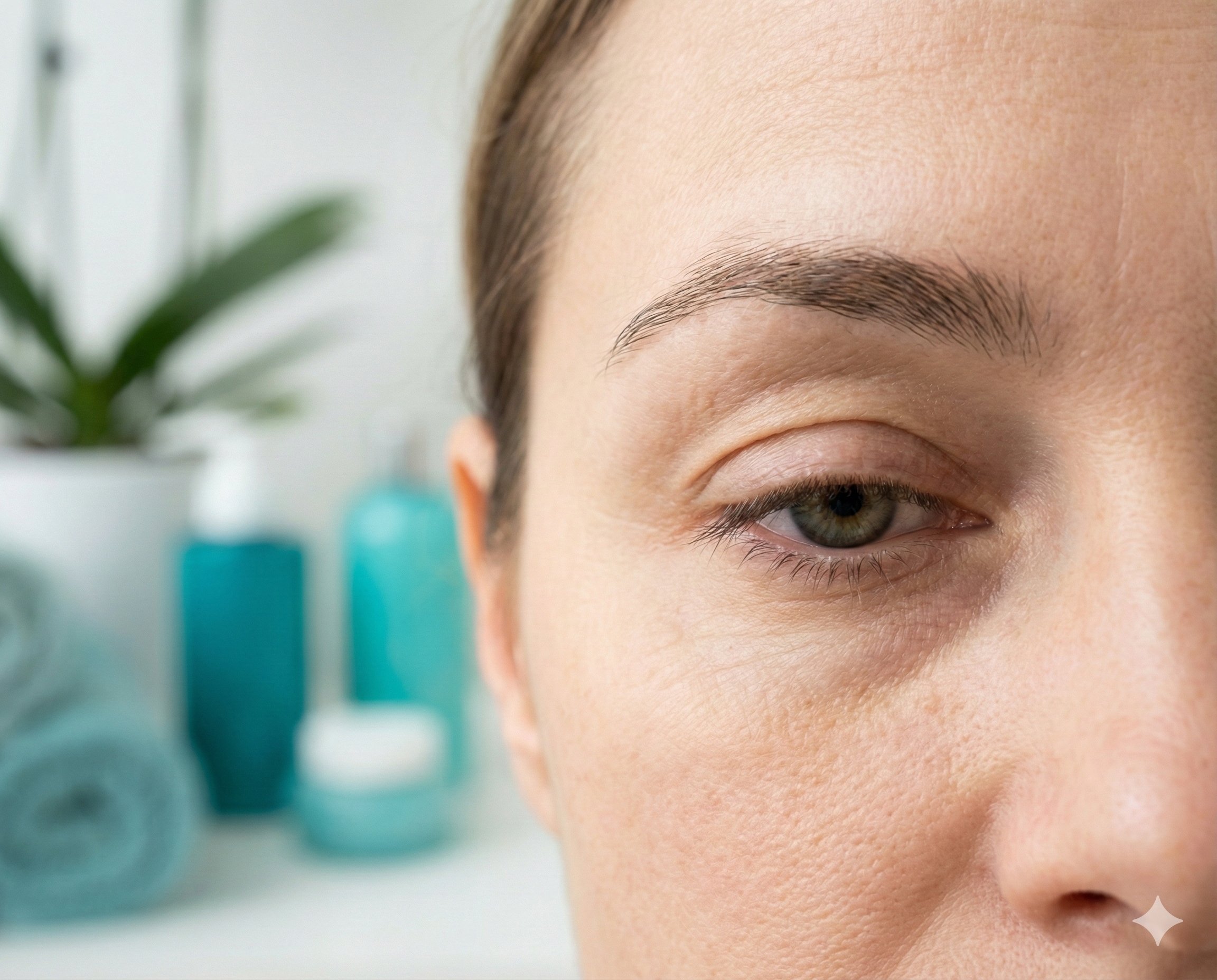 Close-up of woman's brow area showing slightly hooded drooping brow