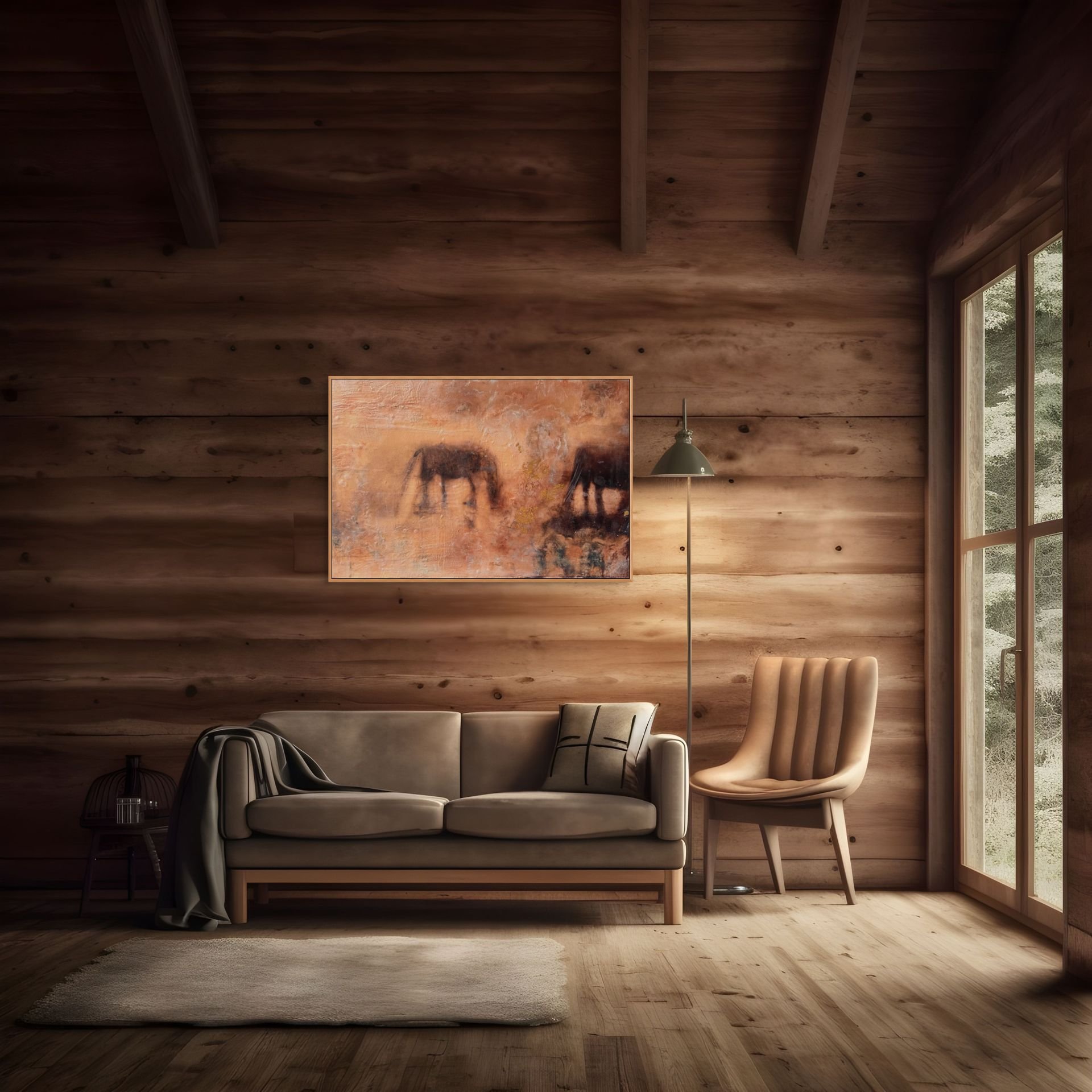 Echoes of the Moors- Encaustic Artwork-Lost Ponies 36x24 inch Framed.