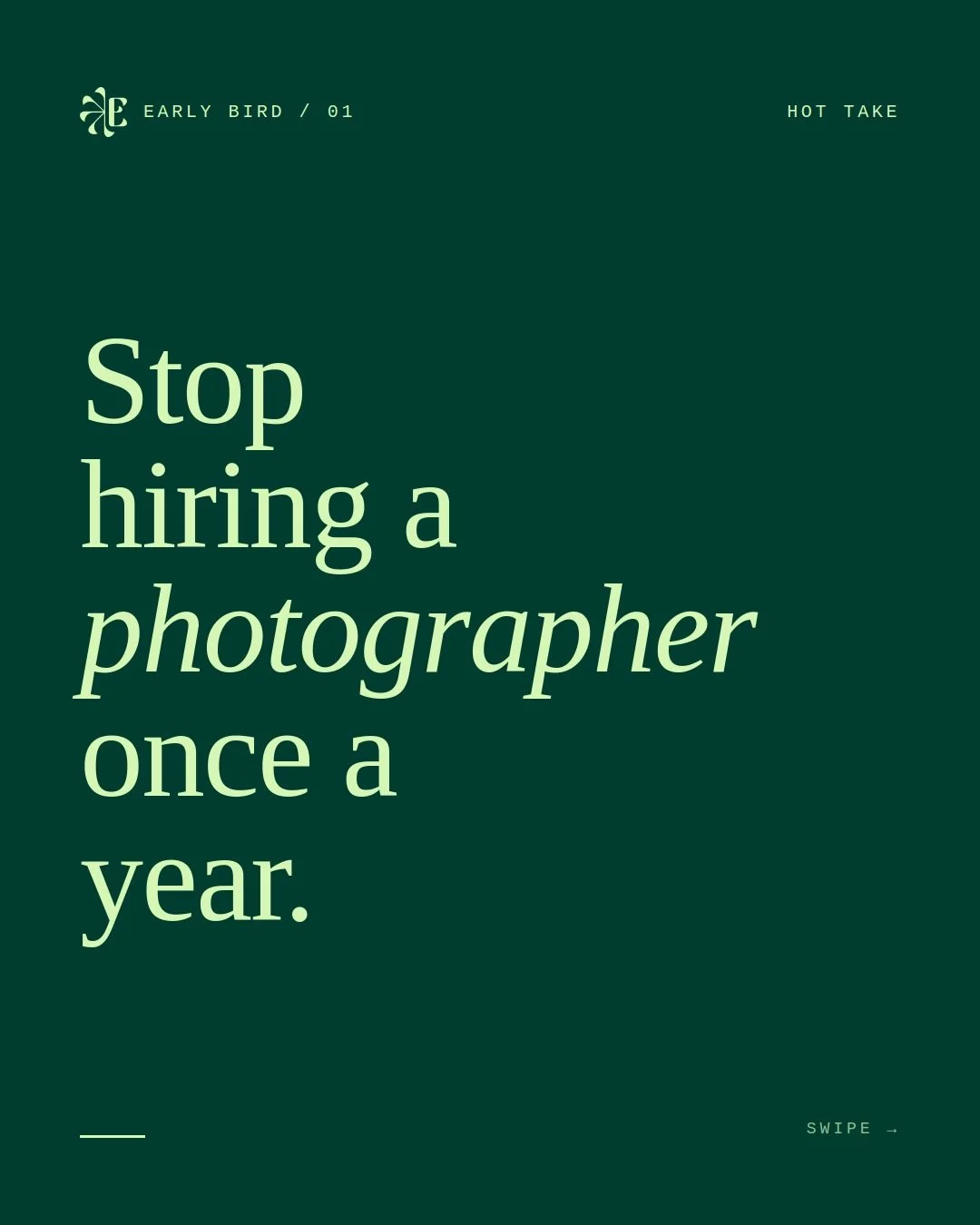 When was the last time your restaurant shot new content?

If the answer is &ldquo;uhh&hellip; last spring?&rdquo; &mdash; we need to talk.

Most brands treat content like a project. Book it, shoot it, done. But your restaurant isn&rsquo;t static, and
