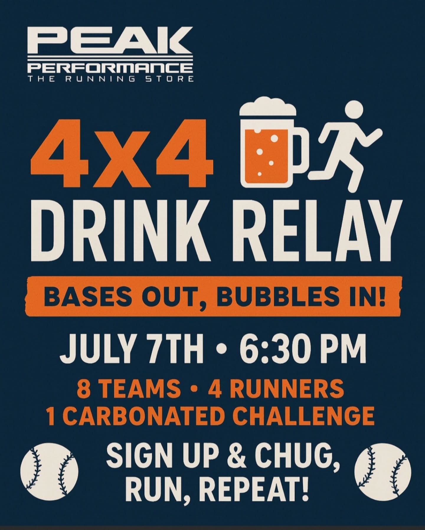 ⚾️ The bases might be gone, but the fun lives on! In true College World Series spirit, our basepath relay got rained out&hellip; so we&rsquo;re bringing it back &mdash; minus the bases and with extra bubbles! 🍻🏃&zwj;♂️

Join us July 7th for our 4x4