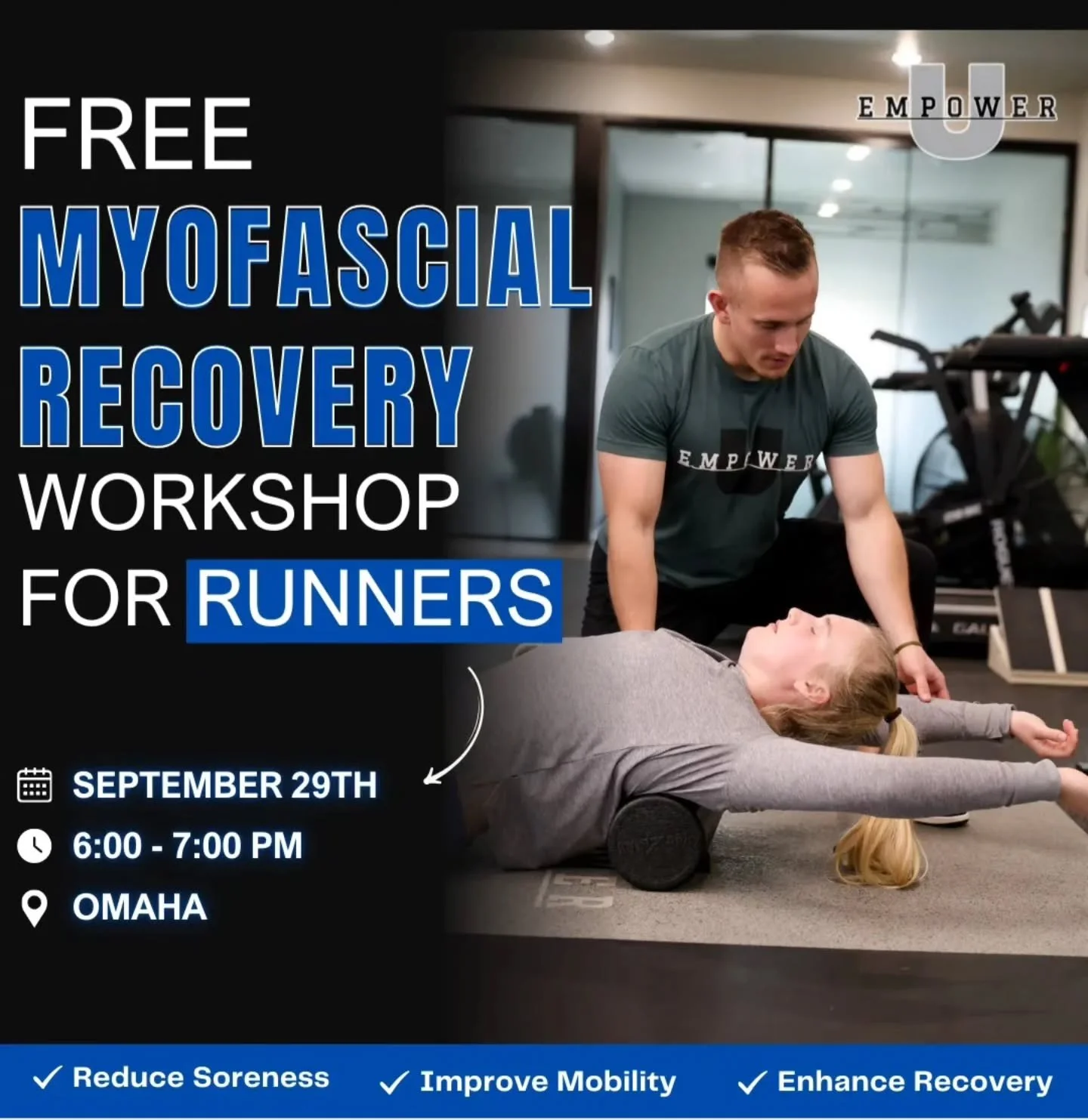 📣 Join us for a FREE Myofascial Mobility Workshop for Runners at Peak Performance TONIGHT!

🏃 Led by Empower U&rsquo;s performance PTs and 3x Boston Marathoner Kaitlyn McNamara, this session will show you simple ways to:
✅ Relieve tight muscles wit