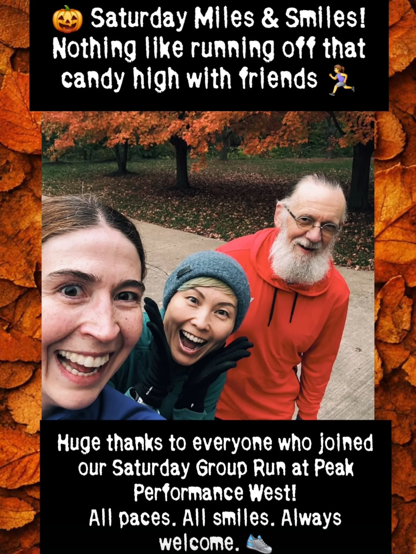 🎃 Saturday Miles &amp; Smiles! 🏃&zwj;♀️
The candy high has officially been run off! 🍬
Huge thanks to everyone who joined us this morning at Peak Performance West &mdash; cooler temps, great conversation, and strong legs all around!

Tag your runni