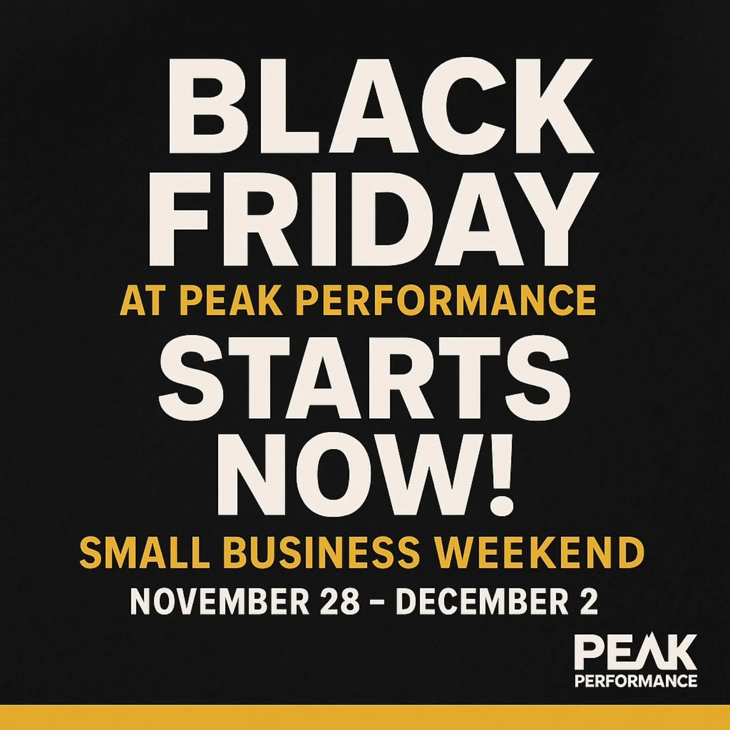 🏃&zwj;♀️ BLACK FRIDAY AT PEAK PERFORMANCE STARTS NOW!

🖤 Small Business Weekend is officially underway!

Kick off your holiday shopping with exclusive Black Friday savings that only happen once a year at Omaha&rsquo;s local running store.

✨ Black 